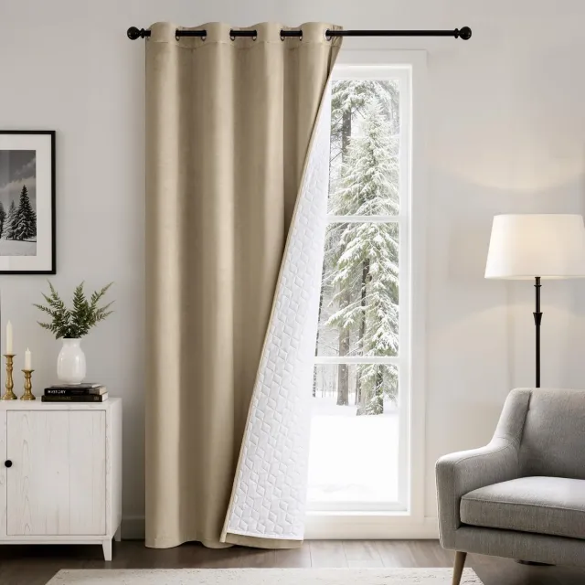 Unyqoos Dubbellaags fluwelen gordijn voor warmte-isolatie en lichtafscherming beige