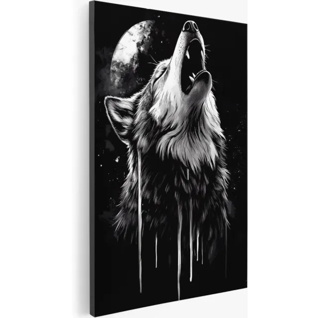 Saammp Canvas Schilderij - Huilende Wolf - Dieren - Abstract - 30x45 - Foto op canvas - Wanddecoratie - Muurdecoratie Woonkamer - Slaapkamer decoratie - Canvas Print Multicolor