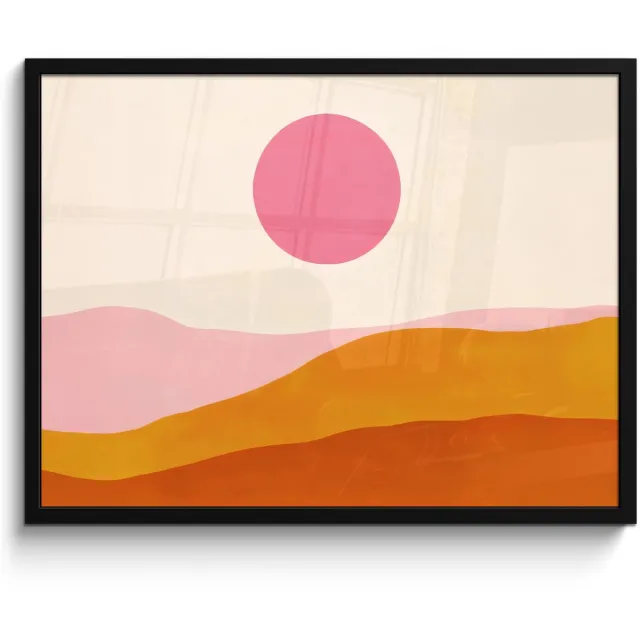 FrameYourWall Poster in lijst - Fotolijst 70x50 cm - Posters - Zon - Heuvels - Abstract - Roze - Posterlijst zwart - Decoratie - Wanddecoratie woonkamer - Muurdecoratie slaapkamer