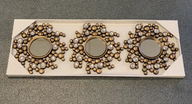 Impuls Set van 3 ronde wandspiegels - met steentjes - koperkleurig - dia 25 x 2 cm - Wanddecoratie - Woonaacessoires