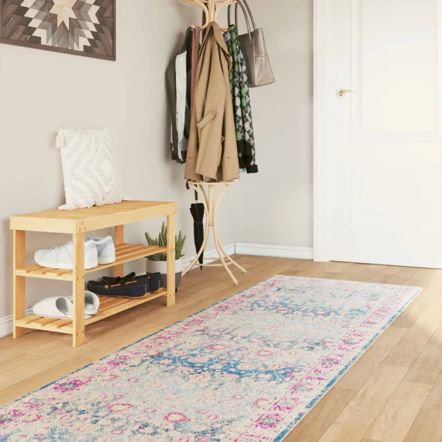 vidaXL Vloerkleed wasbaar 80x300 cm meerkleurig blauw, foto 2