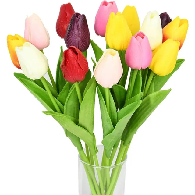 WiseGoods Luxe Kunstboeket Tulpen - Kunstbloemen Tulp - Nepbloemen - Boeket Cadeau - Woondecoratie - Decoratieve Accessoires 10st Multicolor