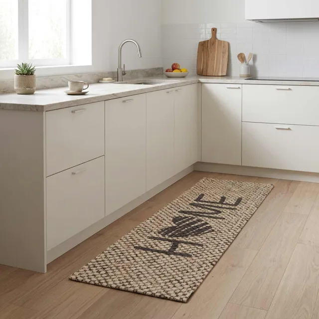 vidaXL Keuken Vloerkleed Beige home 150 x 45 cm 100% Polyamide Wasbaar