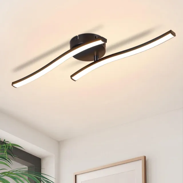 Glitzerlife Plafondlamp - LED Lichtbuizen - Dimbaar Warmwit 3000K - Kunststof - Ø51,5cm - Zwart - Plafondverlichting voor Keuken Slaapkamer Mat Zwart