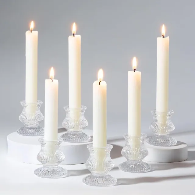 Allecto Plus Glazen kandelaar - Set van 10 doorzichtige kleine taper stokjes - Tafel diner decoratie - Kerst bruiloft feest - Moderne woonkamer decoratie - Advent middelpunt - Stijlvol design Any