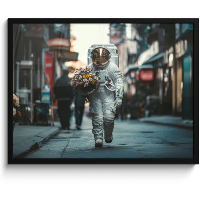 FrameYourWall Poster in lijst - Fotolijst 70x50 cm - Posters - Boeket - Bloemen - Kleurrijk - Astronaut - Posterlijst zwart - Decoratie - Wanddecoratie woonkamer - Muurdecoratie slaapkamer