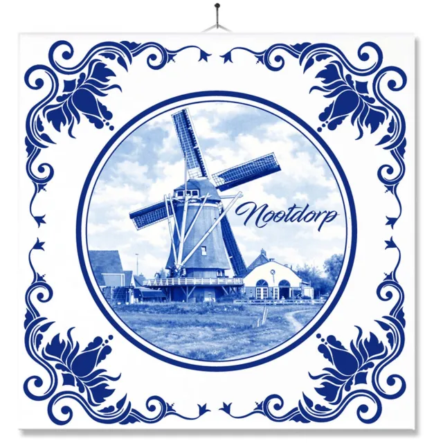 MC Living Tegel Met Opdruk | Nootdorp | Delft Blauw | Cadeau | Inclusief Geschenkdoos | Standaard | Ophangsysteem Ontwerp 1