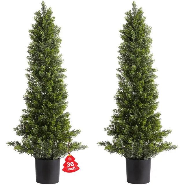 Vevor Kunstmatige Topiary Cederbomen, Set van 2, 914 mm, Kunstplant, Decoratieve Plant, Eenvoudige Montage voor Decoratie, Veranda, Buitenterras, Tuin, Balkon, Achtertuin, Binnen, Kantoor Groen