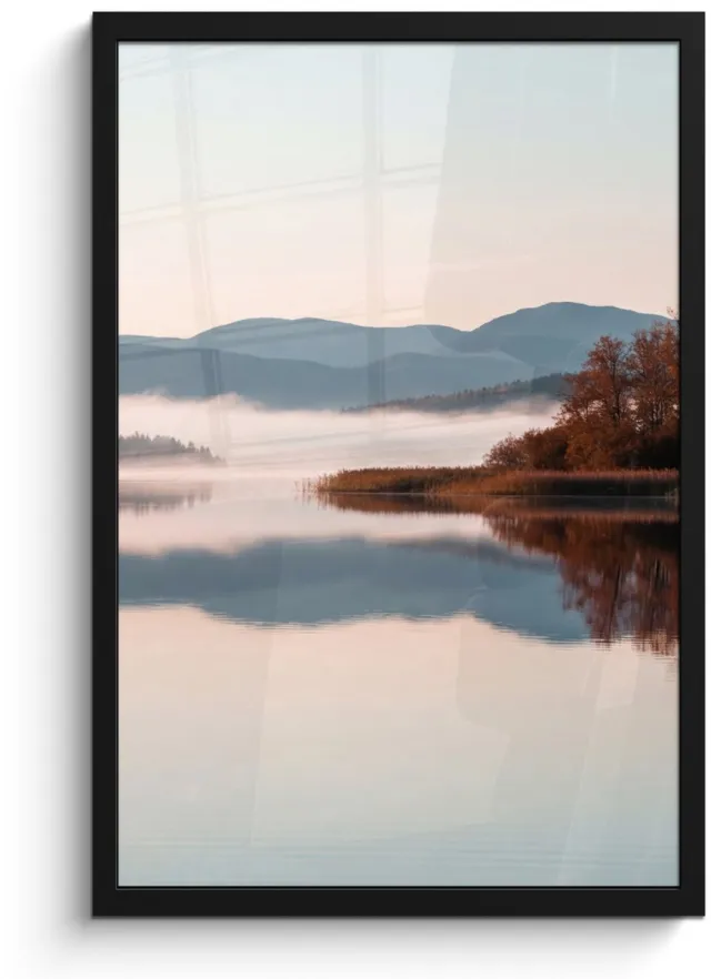 FrameYourWall Poster in lijst - Fotolijst 40x60 cm - Posters - Water - Bomen - Mistlaag - Posterlijst zwart - Decoratie - Wanddecoratie woonkamer - Muurdecoratie slaapkamer