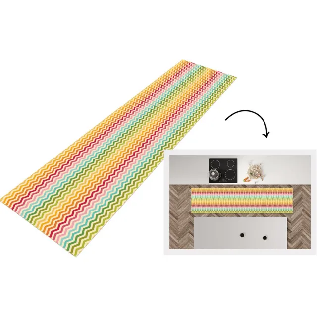 KitchenYeah Keukenloper 200x50 cm - Keukenmat vinyl Patroon - Regenboog - Retro - Keukenmatten loper - Keuken vloerkleed tapijt
