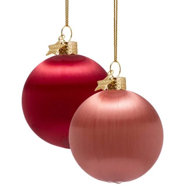 Vondels kerstballen rood/perzik (set van 4) (ø8cm) Roze