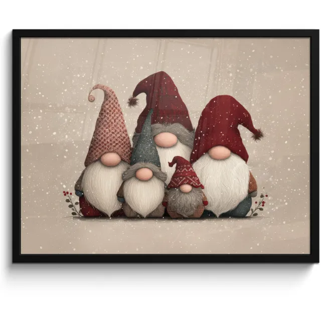 FrameYourWall Poster in lijst - Fotolijst 70x50 cm - Posters - Kabouters - Kerst - Sneeuw - Puntmutsen - Posterlijst zwart - Decoratie - Wanddecoratie woonkamer - Muurdecoratie slaapkamer - Kerstversiering - Kerstdecoratie voor binnen - Kerstmis