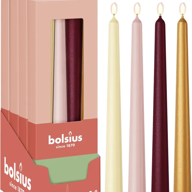 Bolsius Dinerkaarsen Set - 16 stuks - Haptic Luxury - Ivoor - Roze - Rood - Goud - 7 Branduren