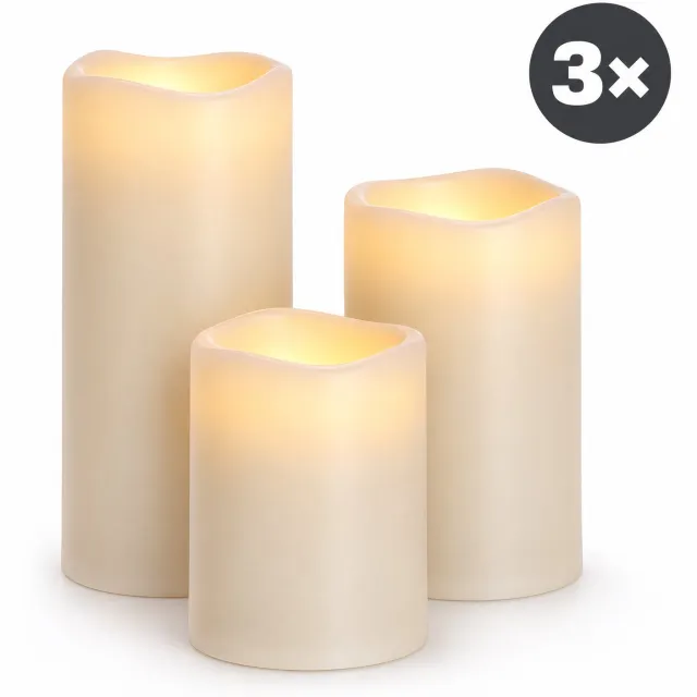 Levano LED Kaarsen Set van 3 - Bewegende Vlam - Kaarsen op Batterijen - Ledkaarsen met Afstandsbediening - Stompkaarsen met Timer - Kaarsenset - Ledkaars voor Buiten - Sfeerverlichting - Woondecoratie - Tuindecoratie - Nepkaarsen - Warm Wit Ivoor