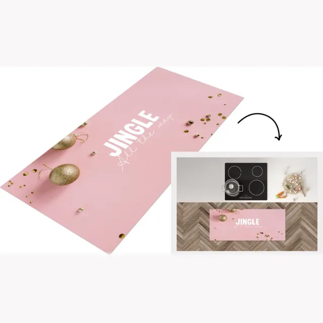 KitchenYeah Keukenloper - Loper keuken - Winter - Goud - Roze - Keukenloper vinyl Multicolor