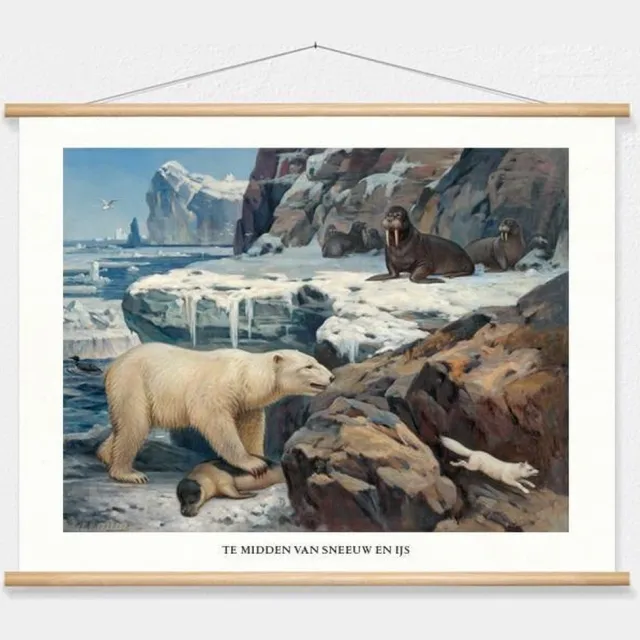 wallchart unlimited Schoolplaat 'Te midden van sneeuw en ijs'' van M.A. Koekkoek wit