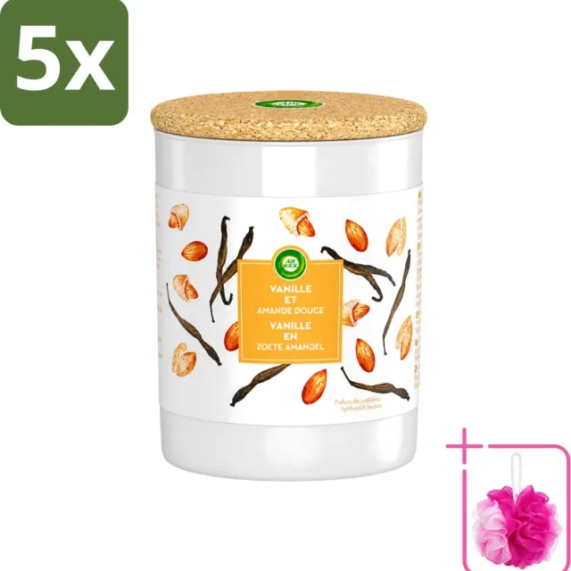 Air Wick 5 x Air Wick - Geurkaars - Vanille & Zoete Amandel - 35 Uur Brandduur - Bulkverpakking - Geurkaars - Douchemop - Vanille Oranje