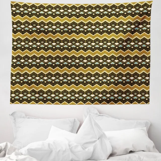 ABAKUHAUS Azteeks wandtapijt, groovy tijdloos folkloristisch, 150 x 110 cm, turquoise Abrikoos Zwart Turkoois