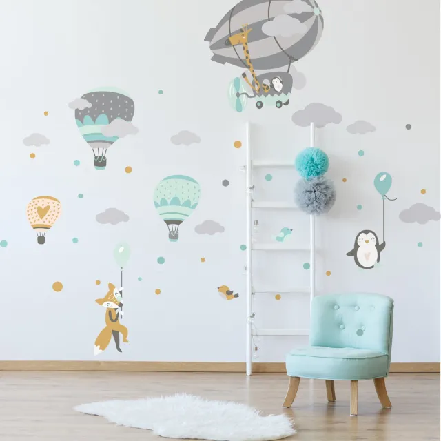 Ambiance Sticker Muurstickers - Heteluchtballonnen en acrobaten - Zelfklevende stickers - 95x70cm Multi color