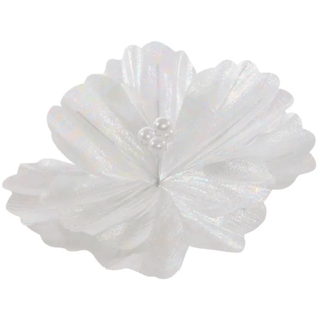Feeric lights & Christmas Kerstboomversiering met glanzende witte magnoliabloem, diameter 22 cm Blanc