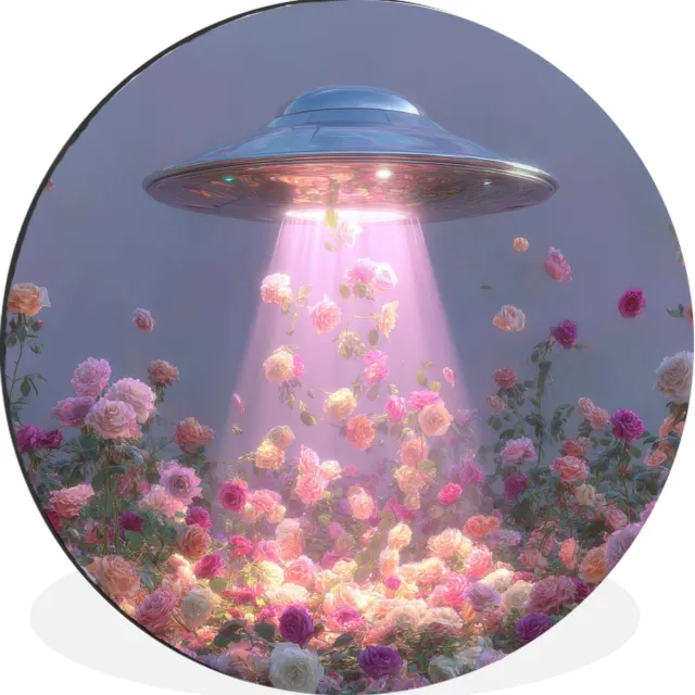WallCircle Wandcirkel - Muurcirkel - Ufo - Rozen - Pastelkleuren - Aluminium - Dibond - 140x140 cm - Binnen en Buiten
