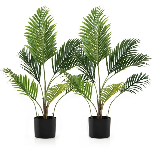 KOMFOTTEU 2 stuks Kunstplanten met pot, kunstpalmboom met realistische takken en bladeren, decoratieve kunstplant voor ingang, woonkamer, balkon, 90 cm groen