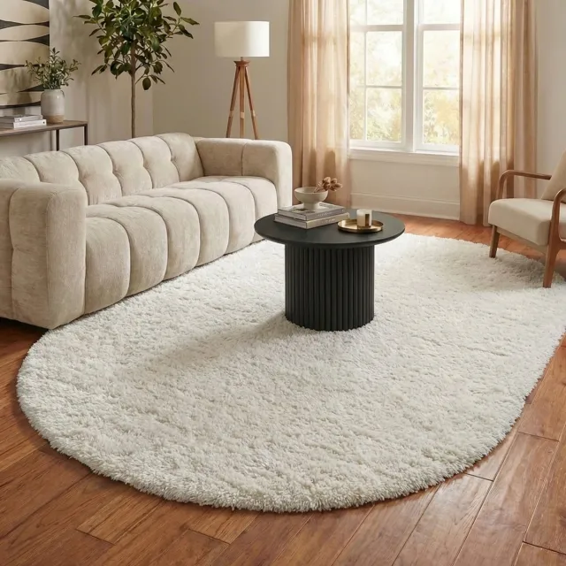 NATURL. Ovaal Shaggy vloerkleed - Blaze Wit | Luxe look! - 160x230cm
