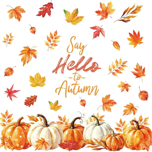 Bobypet Herfst decoratie - Raamstickers -Statische raamfolie - Herbruikbare decoratie - Pompoenen en esdoornbladeren - Voor thuis, klaslokaal, kantoor of feest Oranje