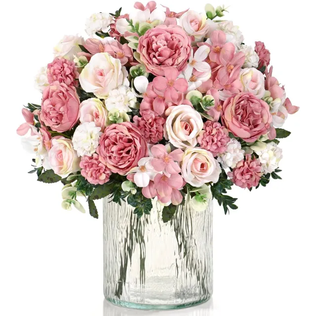 Famanu Set van 2 bundels kunstbloemen pioenrozen, zijden bloemen voor boeketten en decoratie, ideaal voor bruiloften en feesten