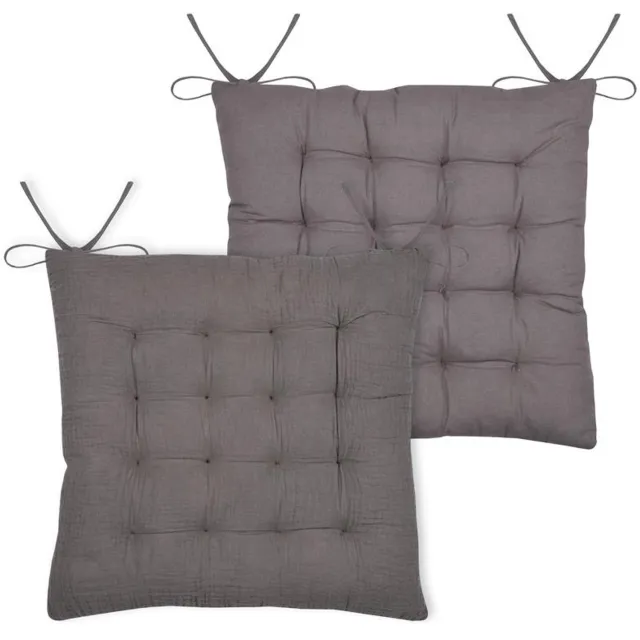 Stof Stoelkussen met strik COLINE, 100% katoen, 38 x 38 cm - taupe