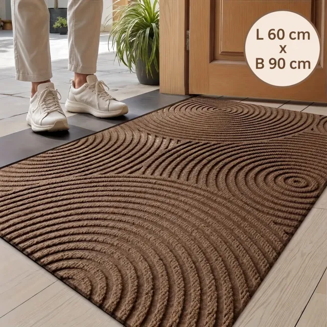 Lersko Antislip Deurmat met Rondjes Streepdesign – Koffie kleur– Polyester – 60 cm x 90 cm - Rubberen Onderkant – Gemakkelijk Schoon te Maken – Ideaal voor Entree, Veranda of Garage - 60 cm x 90 cm Koffie - Rond Design