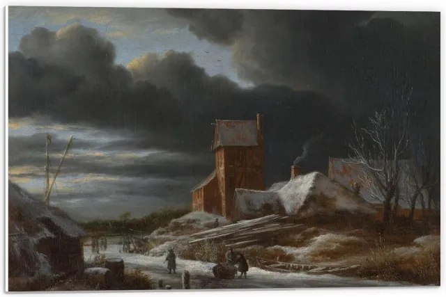 KuijsFotoprint Forex - Oude Meesters - Winterlandschap, Jacob Isaacksz van Ruisdael, 1665 - 60x40cm Foto op Forex Blauw