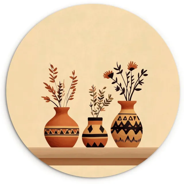 WallCircle Wandcirkel 90x90 cm - Muurcirkel Vazen - Bloemen - Bladeren - Minimalistisch - Muurdecoratie woonkamer - Wanddecoratie slaapkamer - Kamer decoratie accessoires - Ronde schilderijen