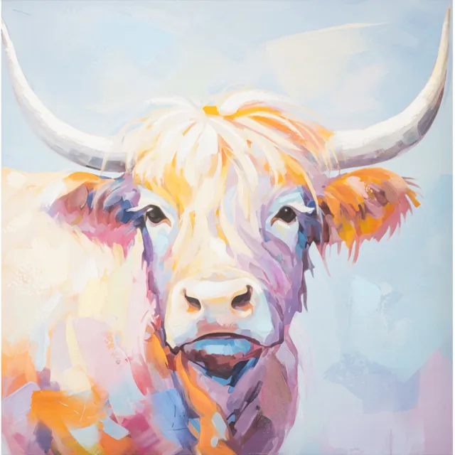 homebound by ky Schilderij handgeschilderd Schotse Hooglander art deco Meerkleurig