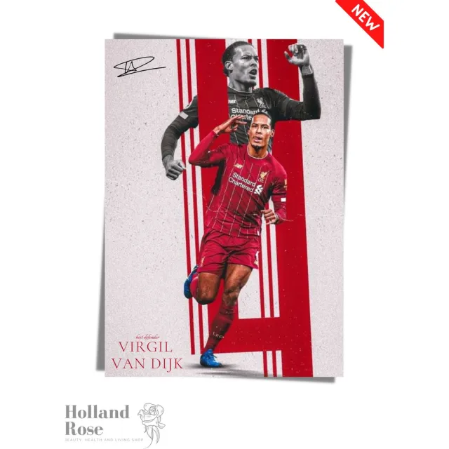 Holland Rose Poster Virgil Van Dijk - Liverpool - Voetbal poster - Hoogwaardig glans - Geschikt om in te lijsten - 60x42cm - Voetbal - Bekende voetballer - UEFA Champions League - WK voetbal 2022 - FIFA - Sport - Wanddecoratie