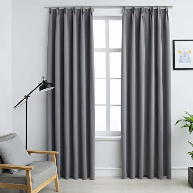 vidaXL Gordijnen verduisterend met haken 2 st 140x225 cm grijs