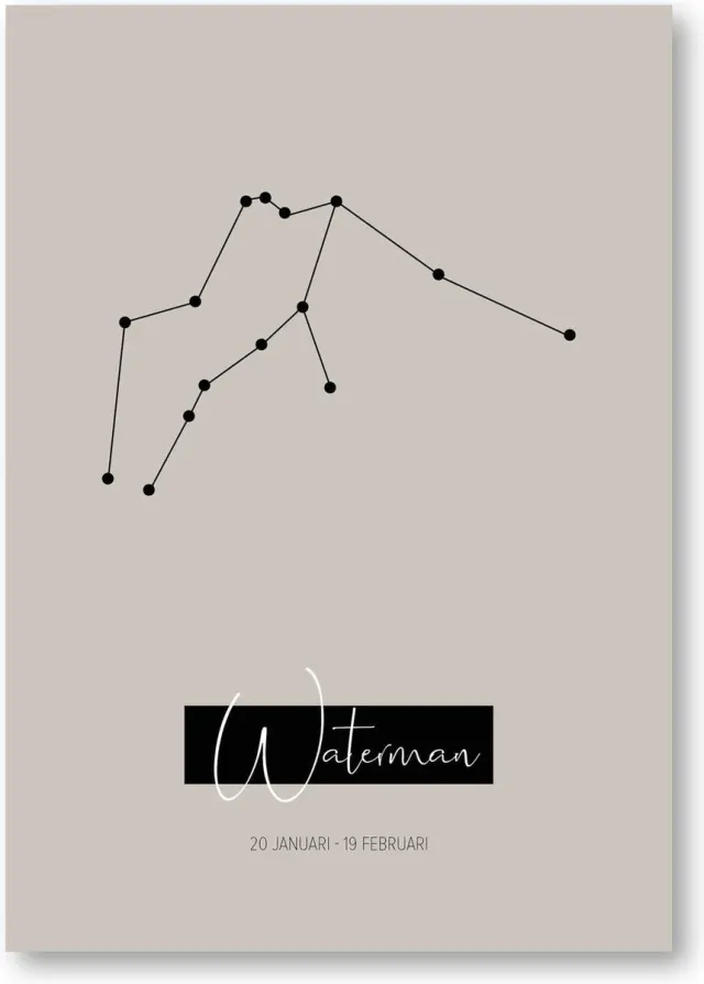 MOODZ design Sterrenbeeldposter Waterman | A3 formaat | warm grijs | naturel Zand