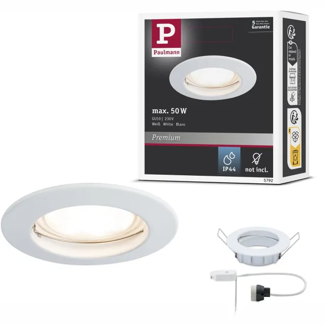 Paulmann Premium LED-inbouwlamp IP44 rond 79 mm GU10 max. 50W 230V dimbaar Wit