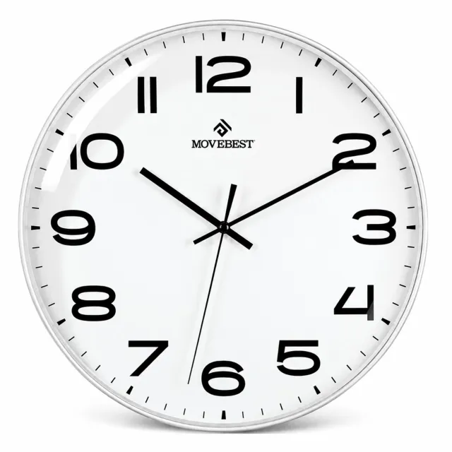 SWGOTA Ronde wandklok 12 inch met stil quartz-uurwerk, witte rand en wijzerplaat, grote zwarte cijfers, 1 stuk