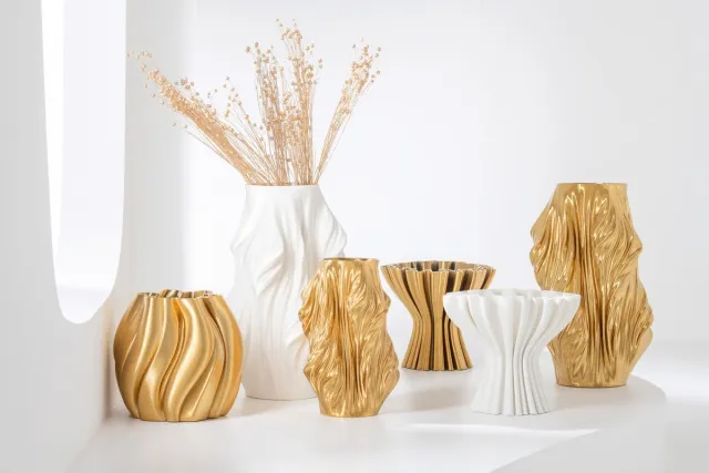 J-Line vaas 3D Print Onregelmatig Breed - porselein - goud