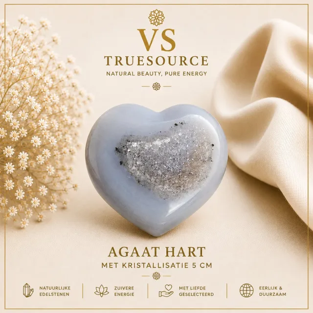 VS TrueSource Agaat Hart met Kristallisatie – Natuurlijke Edelsteen – Gepolijst Kristalhart – Uniek Decoratiestuk multi