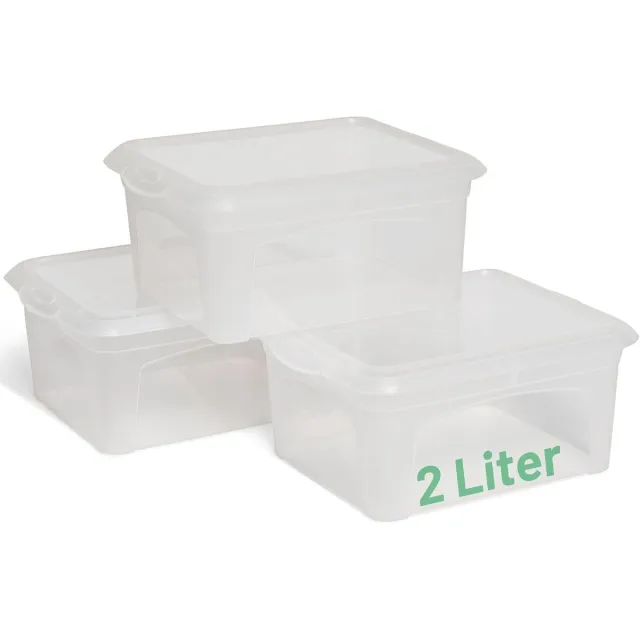Novaliv 3x opbergdozen met deksel klein 2 L transparant nestbaar stapelbaar kunststof dozen met clipsluiting kunststof BPA-vrij 20x16,5x9 cm zwart