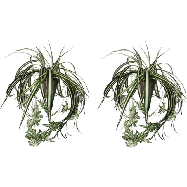 Mica Decorations Kunstplant - 2x stuks - graslelie - groen - in pot - 45 cm - hangplanten