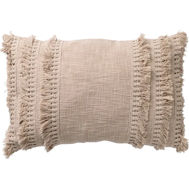 Dutch Decor FARA - sierkussen 40x60 cm - 100% katoen - met franjes - Pumice Stone - beige - Inclusief binnenkussen - Luxe kussens voor woonkamer & bank