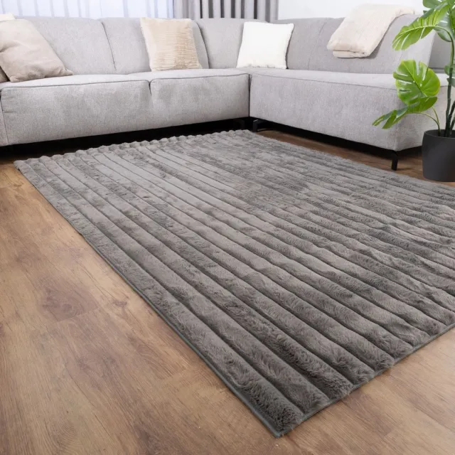 Koho Carpets Donkergrijs Tapijt Zacht Hoogpolig Vloerkleed Koho Stripe - 200x290cm- Modern - Woonkamer - Salon - Slaapkamer - Eetkamer
