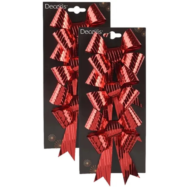 Decoris Kerst ornamenten strikken - 6x st - rood - 14 x 10 cm - kerstboomstrikjes - kerststrikjes - kerstboomversiering