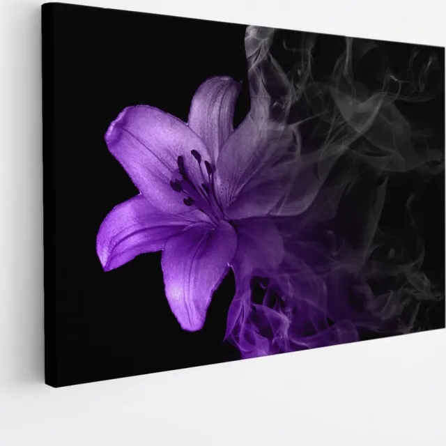 Saammp Canvas Schilderij - Paarse bloem - Natuur - 45x30 - Foto op canvas - Wanddecoratie - Muurdecoratie Woonkamer - Kantoor Decoratie Multicolor