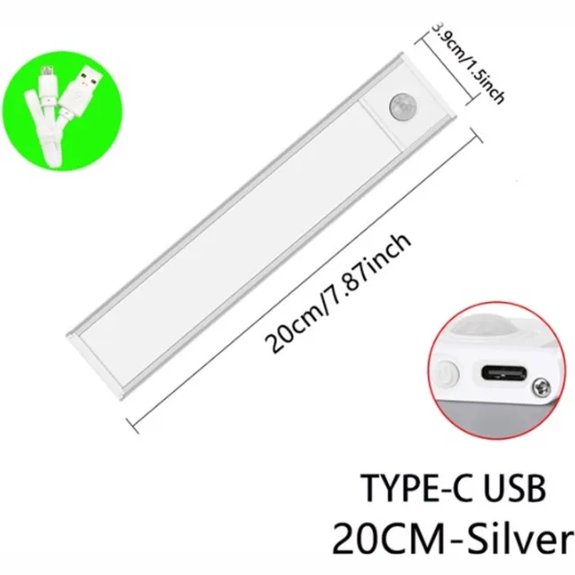 TLVX LED Lamp met Beweging Sensor Oplaadbaar / Draadloos / 5V / USB / Accu / 20CM / 34 LED’s / Dimbaar / Kastverlichting / Keuken lamp/ Instelbare Licht Kleur / Smart LED verlichting / Magnetische plakstrips / Light Motion Sensor / Zilver Frame