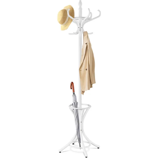 Costway Staande kapstok hout 12 haken Home hoed jas hanger boom 12 met paraplu houder kapstok Wit