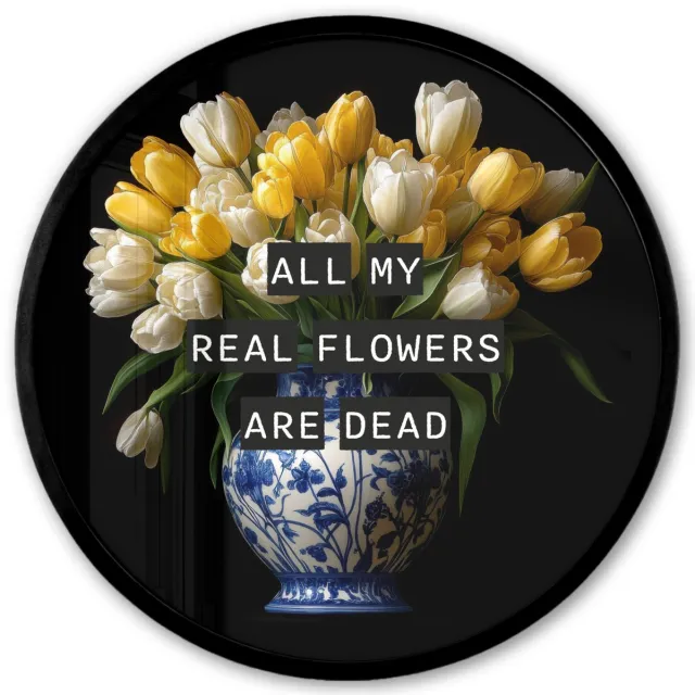FrameYourWall Poster in lijst Rond - Fotolijst 40x40 cm - Posters - Quotes - Bloem - Tulp - Geel - Ronde posterlijst zwart - Decoratie - Wanddecoratie woonkamer - Muurdecoratie slaapkamer Tulpen - Geel - Quote